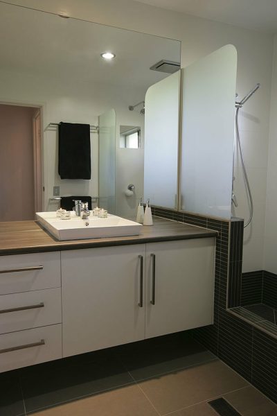 Sink and Shower Stall.